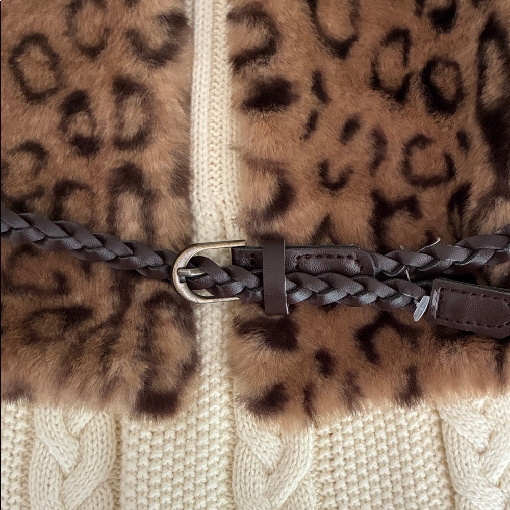 Leopard Print Faux Fur Vest with Cream Knit Dress NWT l S 5/6 - Picture 3 of 9